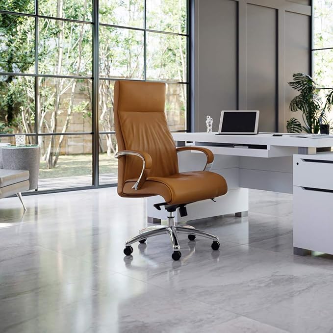ZURI Forbes Genuine Leather Aluminum Base High Back Executive Chair - Tan-DeskLoop Office