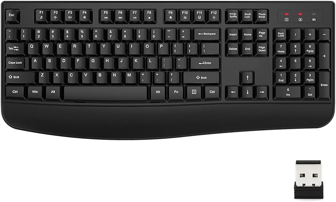 EDJO Wireless Keyboard, 2.4G Ergonomic Full Size Wireless Computer Keyboard with Wrist Rest for Windows, Mac OS Desktop/Laptop/PC（Black）-DeskLoop Office