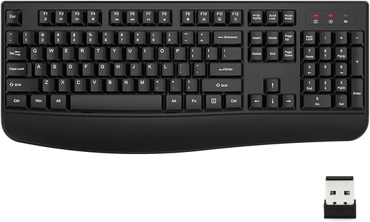 EDJO Wireless Keyboard, 2.4G Ergonomic Full Size Wireless Computer Keyboard with Wrist Rest for Windows, Mac OS Desktop/Laptop/PC（Black）-DeskLoop Office