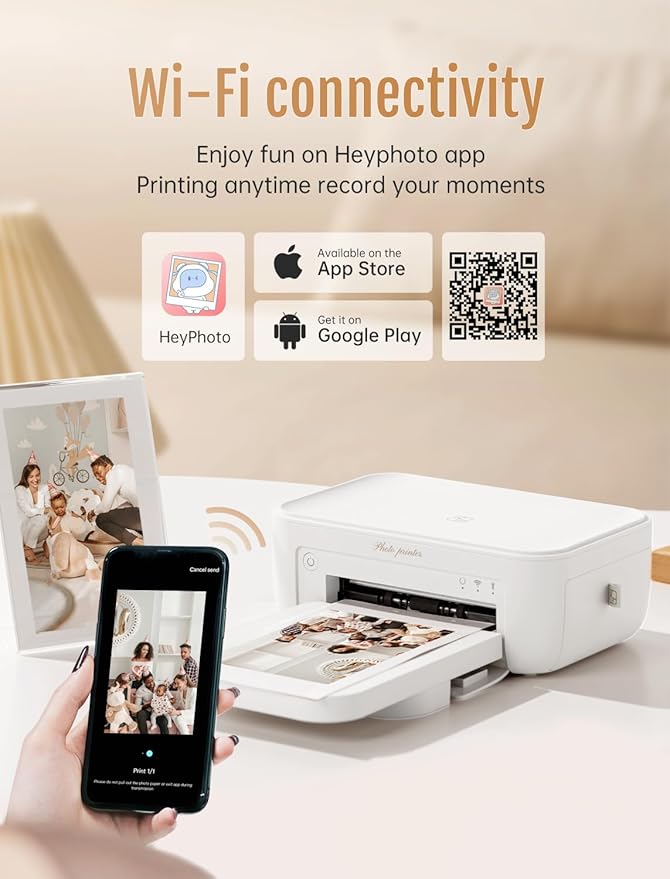 HPRT 4x6 Photo Printer, +20 Sheets&1 Ribbon, Picture Printer for iPhone, Android, Portable Dye-Sublimation, AR Video Printing（White）-DeskLoop Office