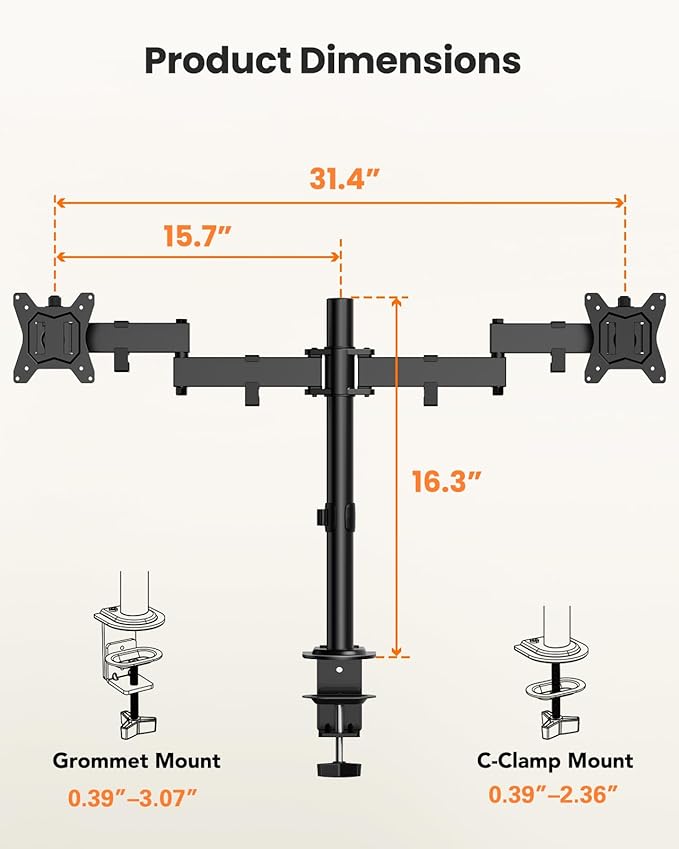 ErGear Dual Monitor Stand, Heavy-Duty Monitor Mount for 17″–32″ Monitors, Flexible Arms with Easy Dual-Monitor Alignment, Sturdy Stepped Arm Design for Superior Support, Supports 22 lbs per Arm-DeskLoop Office