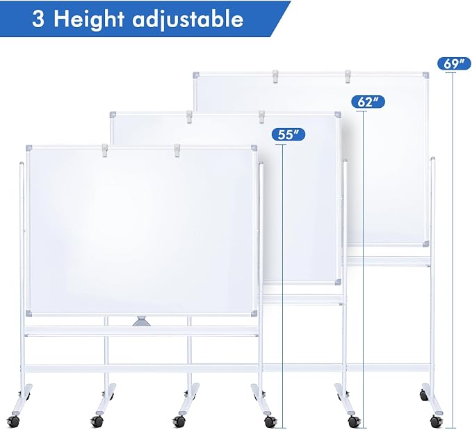 Large Rolling White Board, 48x36 in Double-Sided Mobile Whiteboard, maxtek - Image 3
