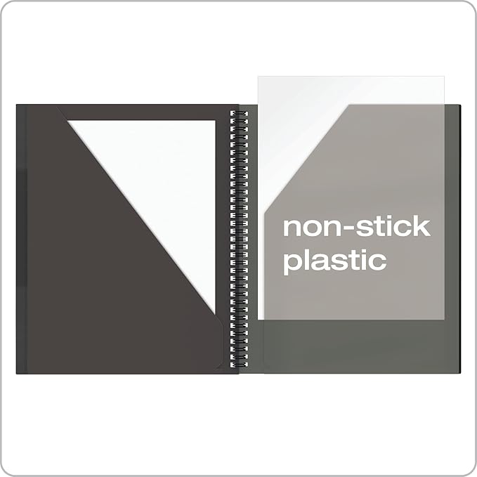 Oxford 10 Pocket Folder, Sturdy Plastic Spiral Portfolio, Anti-Tear Edges, 8 Pockets, 2 Diagonal Interior Pockets, Letter Size, Black (89332)-DeskLoop Office