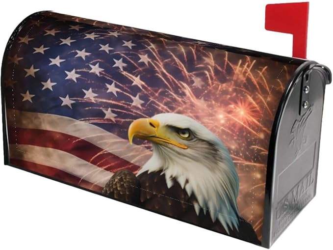 Ouqiuwa American Flag Welcome Magnetic Mailbox Cover, Firework Eagle Mailbox by Ouqiuwa