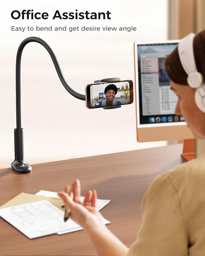 SAIJI Gooseneck Phone Holder for Bed Overall Length 38.6” Flexible Leather - Image 7