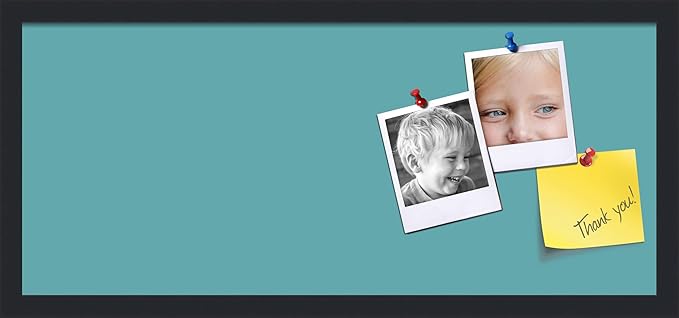 PinPix 28x12 Inch Cork Bulletin Board. This Decorative Framed Pin Board Comes with Aqua Pastel Design and a Satin Black Frame. Ideal for Home Office Decor or Message Board (PinPix-1806)-DeskLoop Office