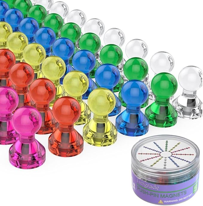 Push Pin Magnets - Tiergrade 60 Pack 7 Assorted Color Strong, Office, Use at Kitchen Home and School Classroom, for Refrigerator Dry Erase Board and Whiteboard.-DeskLoop Office