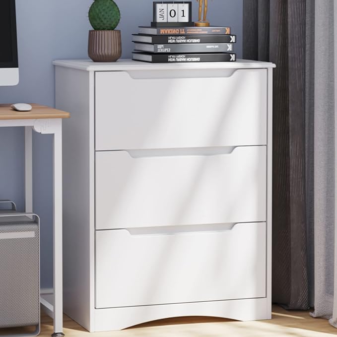 Gizoon 3 Drawers Chest, Bedroom Drawer Dresser with Large Storage Capacity, Embedded Handle, and Sturdy Anti-Tripping Device, Modern Design Cabinet for Hallway, Office, Living Room (White)-DeskLoop Office