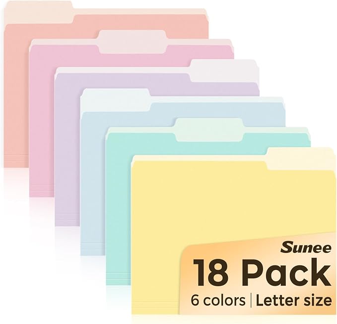 SUNEE File Folders, 18 Pack Manilla Folders 8.5 x 11, Colored File Folders Home by SUNEE