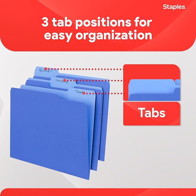 Staples File Folders, Letter Size, 1/3‑Cut Top Tabs, Durable 10.5‑Point Paper - Image 5