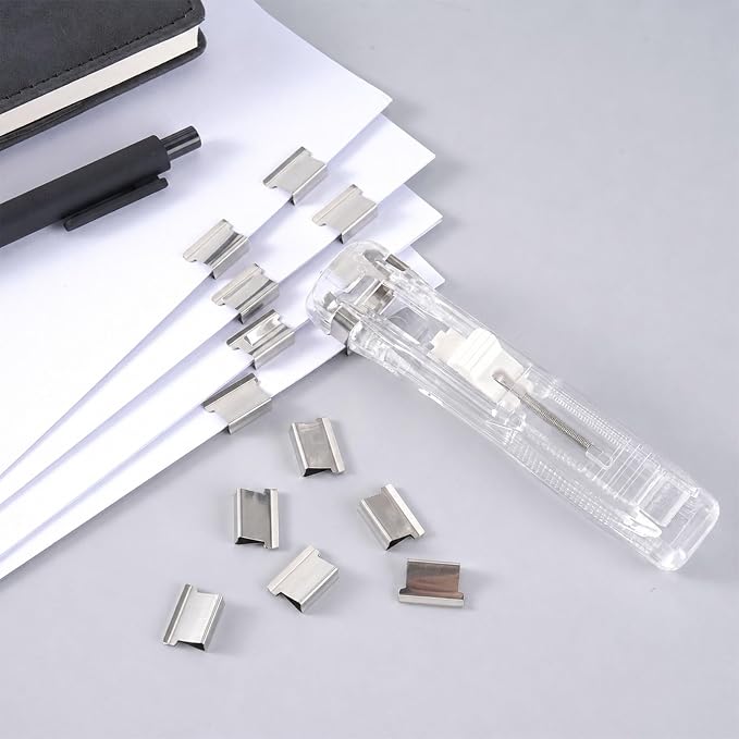 51 Pcs Portable Binder Clip Stapler Kit, Includes 50 Reusable Silver Clips - Image 7