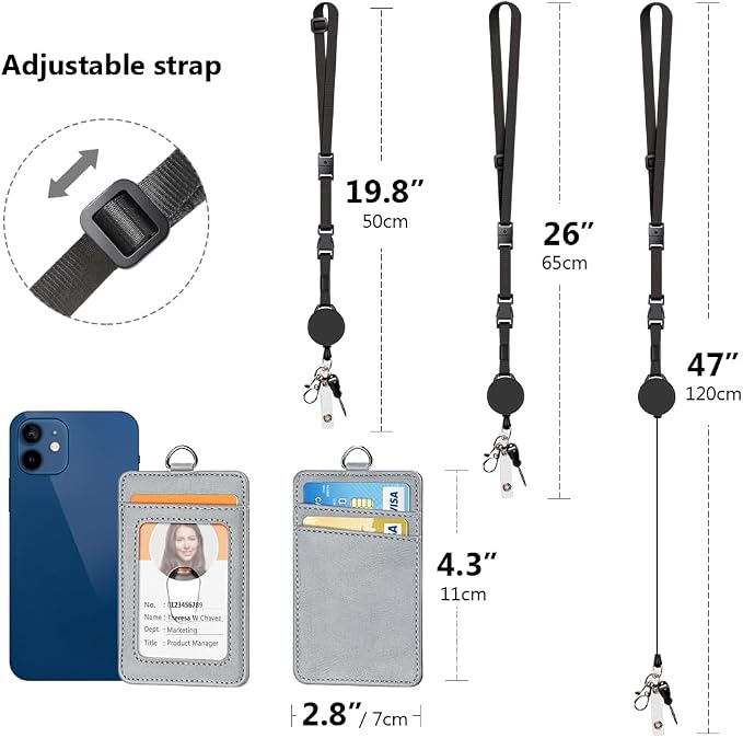 Leather Badge Holder and Adjustable Retractable Lanyards, Quick Release Buckle - Image 4