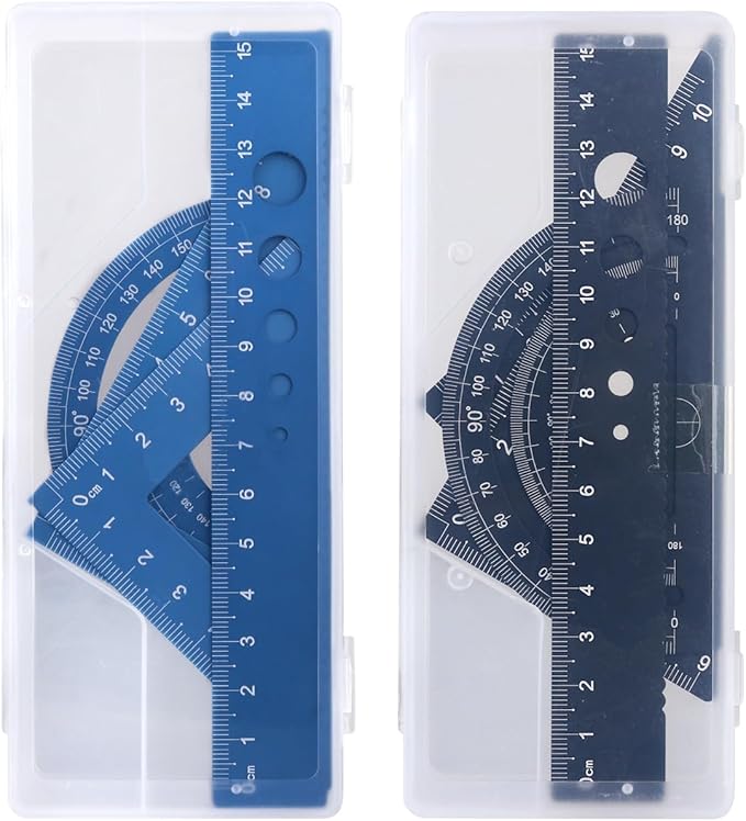 Honagu Triangular Ruler Set, 8 Pieces/2 Sets Aluminum Alloy Ruler, Metal Drafting Ruler, Geometric Protractor for Students, Draftsmen, Engineers, School Office Supplies (Blue+Black)-DeskLoop Office