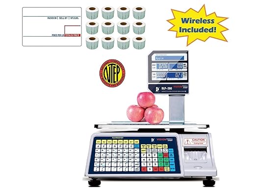 VisionTechShop DLP-300 Label Printing Scale Pole Display, 30/60lbs Capacity, 0.01/0.02lbs, NTEP Legal for Trade with a Free 1 case CAS LST-8010 UPC Label, 58 x 40mm-DeskLoop Office
