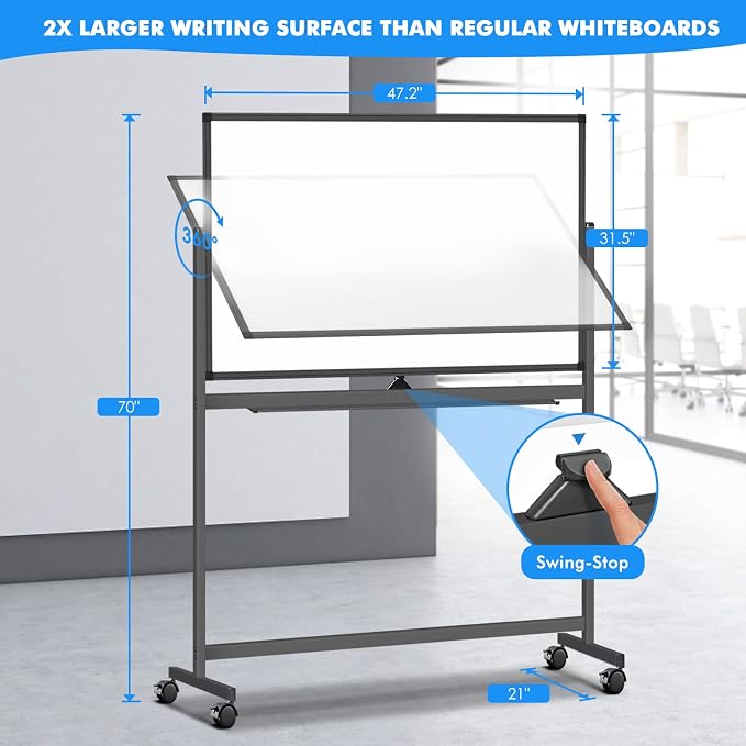Rolling Dry Erase Board 48 x 32, maxtek Double-Sided Mobile White Board - Image 2
