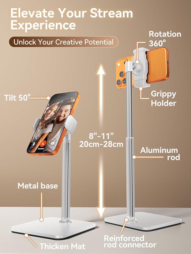 tounee Phone Stand for Desk, 8-11" Height Adjustable Cell Phone Holder for Live - Image 3