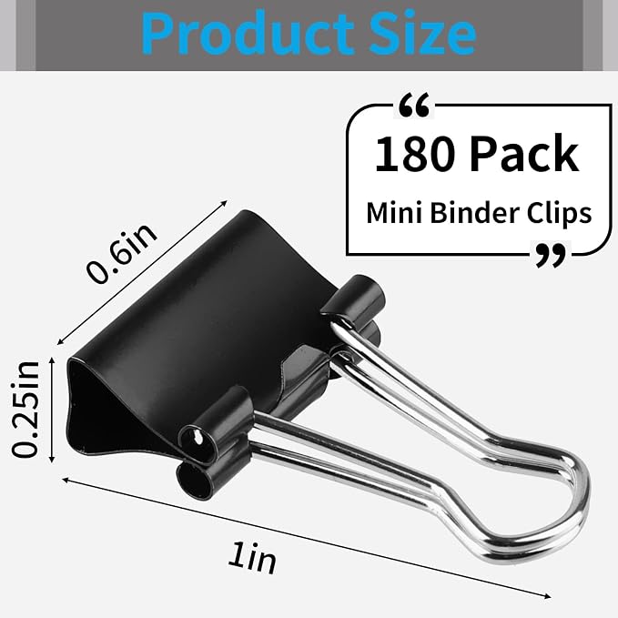 180Pcs Small Binder Clips, Mini Binder Clips, 0.63 in/15mm Clips Office Supplies - Image 2