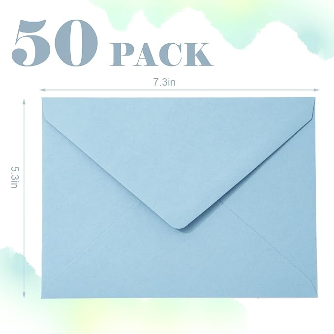 Whaline 50Pcs A7 Summer Invitation Envelopes Set Baby Blue Greeting Card - Image 2