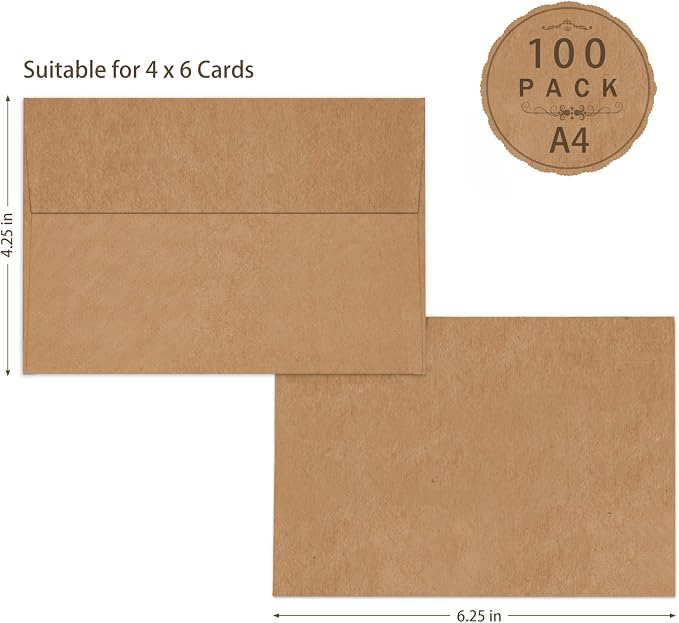 A4 Brown Kraft 4x6 Envelopes Self Seal 100 Pack, Goefun 4.25 x 6.25 Printable - Image 2