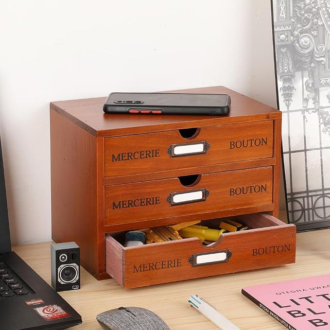 Wooden Storage Box Rustic Desktop Organizer - Image 2
