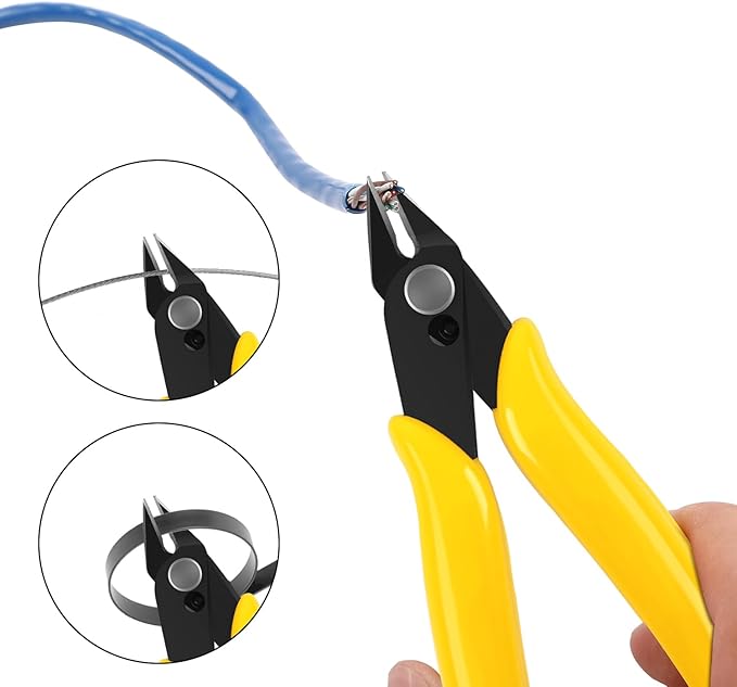 HongWay 5pcs Micro Flush Cutters, Wire Cutter with Internal Spring, Diagonal Cutters for Electronics, Heating Wire, Model Sprue, Soft Copper Wire Snips, 5 Inches, Yellow-DeskLoop Office