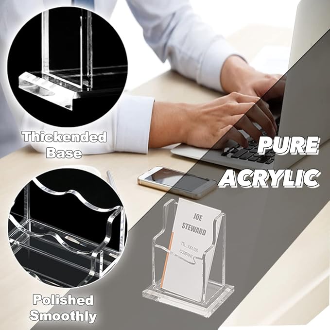 PARTSPOWER Acrylic Business Card Holder for Desk, Vertical Clear Business Name Card Display Stand, Desk Accessory Business Name Card Organizer (Vertical, 1-Slot)-DeskLoop Office