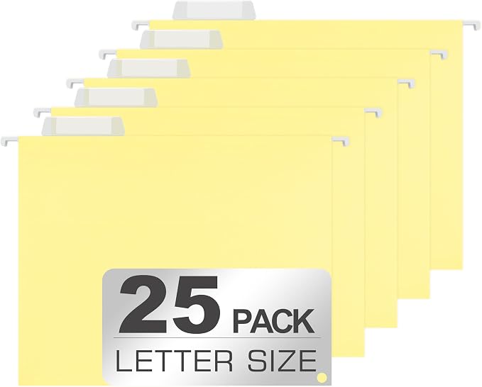 25 Packs Hanging File Folders, Lemon Yellow Hanging File Folders Letter Size by Unknown