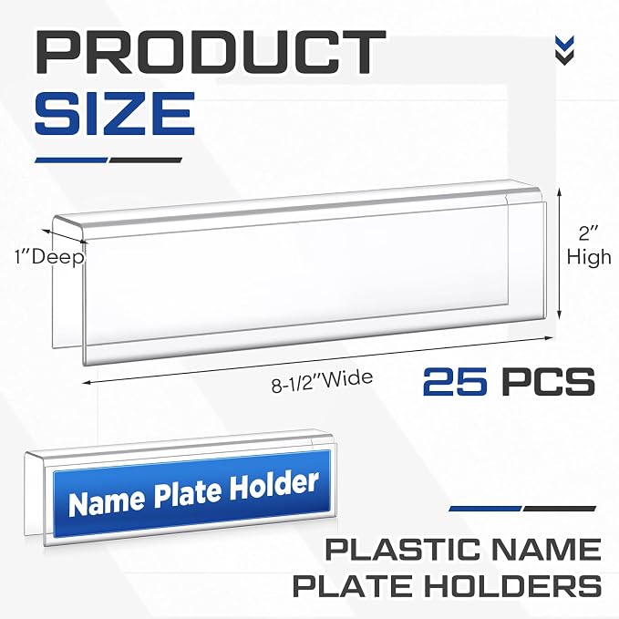 Wonderjune 25 Pack Plastic Cubicle Name Plate Holder 8.5" Wide x 2" High Glass - Image 2