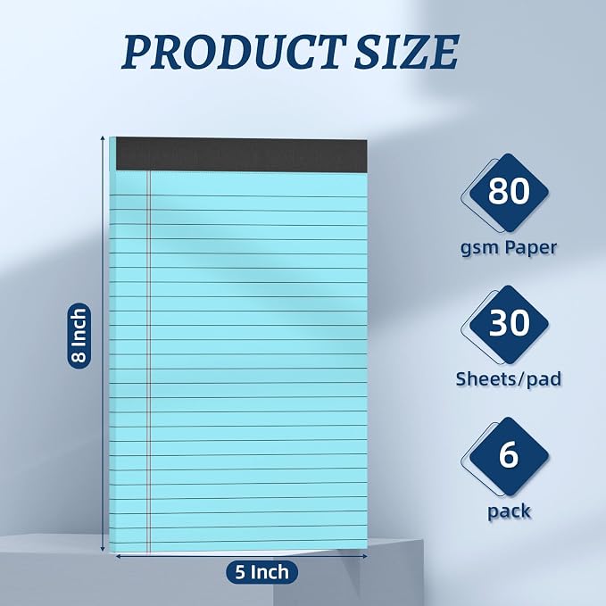 6 Pack 5 x 8 Inch Blue Legal Pads, Double-Sided Lined Notepads - Image 2