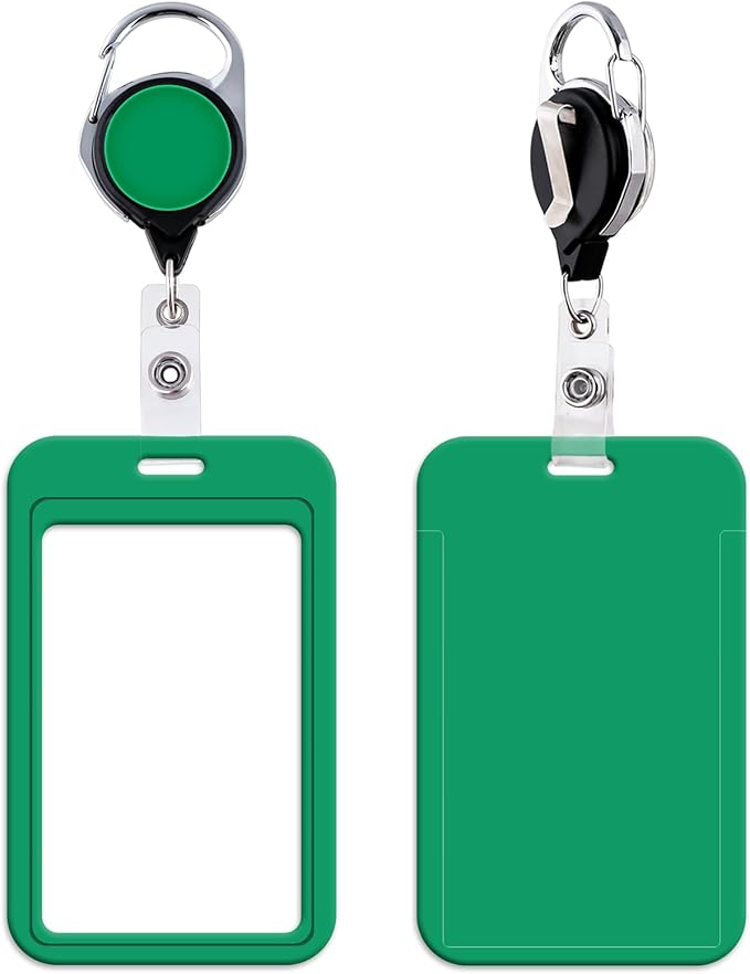Cool Green ID Badge Holder Plain Heavy Duty Keychain Retractable Badge Reel ID by beemorita