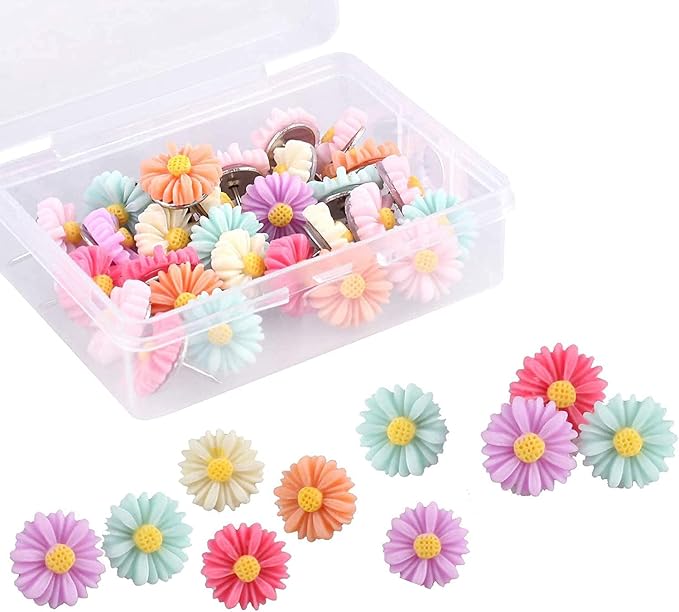 30 Pieces Flower Pushpins Flower Thumb Tacks Decorative Floret Push Pins by Phinus