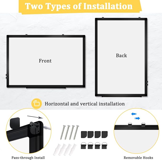 Double-Sided Magnetic Black Aluminum Frame Whiteboard, Hanging Mounting White - Image 5