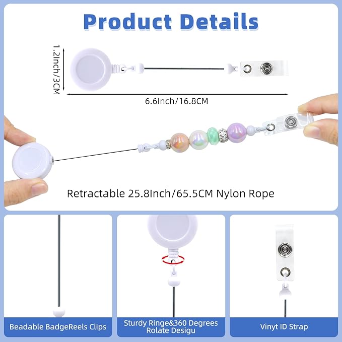 15pcs White Beadable Badge Reels Making Kits - Image 7