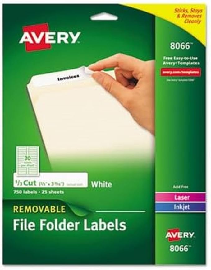 Avery File Folder Labels, Sure Feed Technology, 2/3" x 3-7/16", 750 Printable by Avery