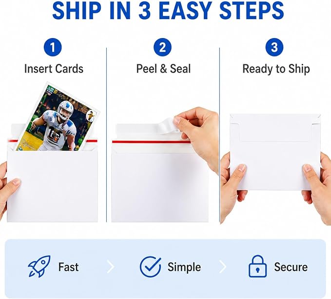 100 Pack Card Shipping Envelopes 7 x 4.35 Inches Trading Card Mailers, Self - Image 5