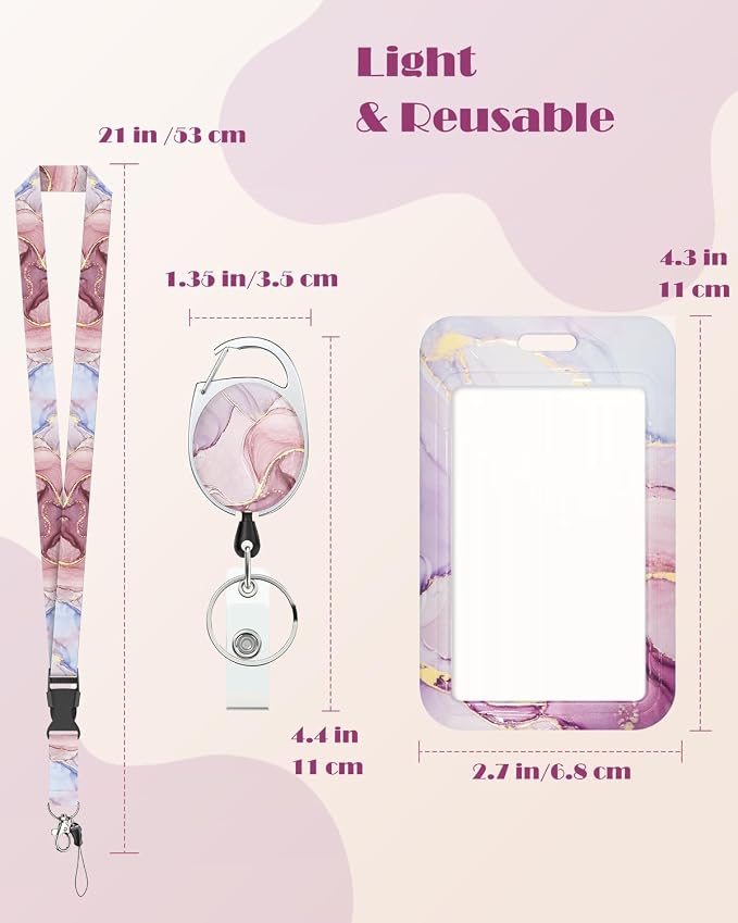 Uniclife Marbling Sliding Badge Holder Pink Marble Pattern Plastic Card Holder - Image 4