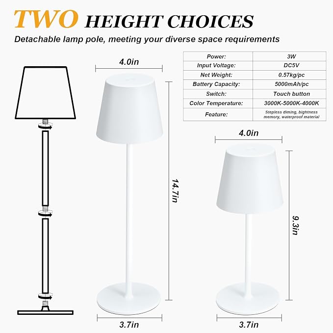 Kakanuo Cordless Table Lamp Rechargeable White - Image 5