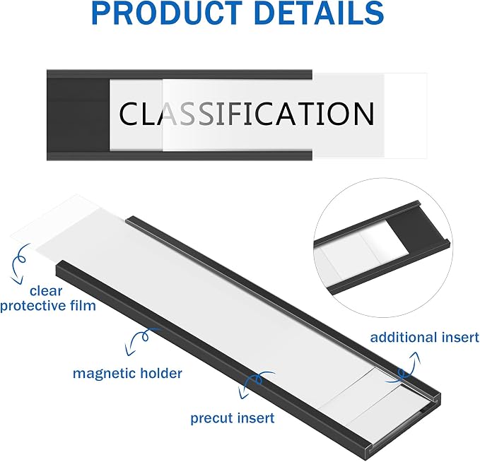 Outus 100 Pack Magnetic 'c' Channel Label Holders 3" x 0.8" Magnetic Labels - Image 3
