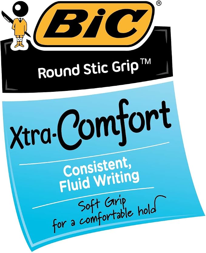 BIC Round Stic Grip Xtra Comfort Blue Ballpoint Pens, Medium Point, 12-Count - Image 3