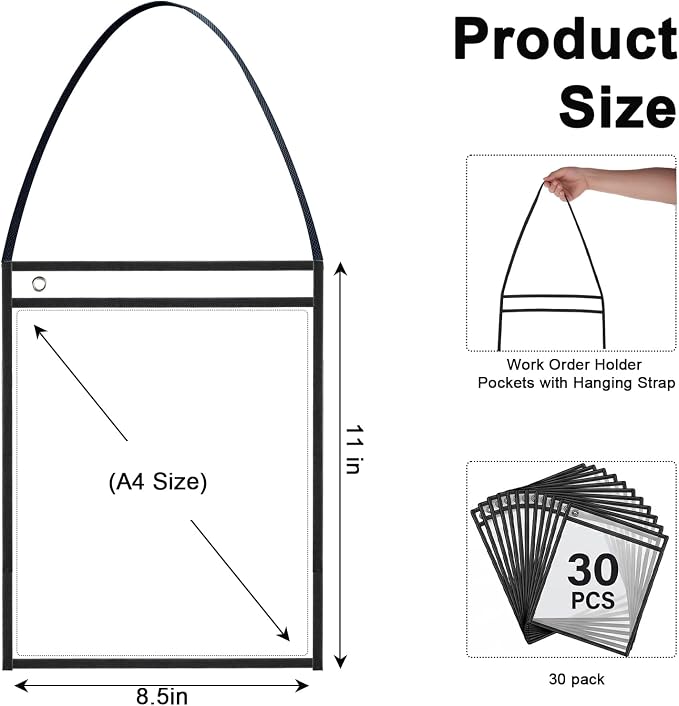 30 Pack Job Ticket Holders 9 x 12 Inch, Hanging Shop Ticket Holders | Clear - Image 2