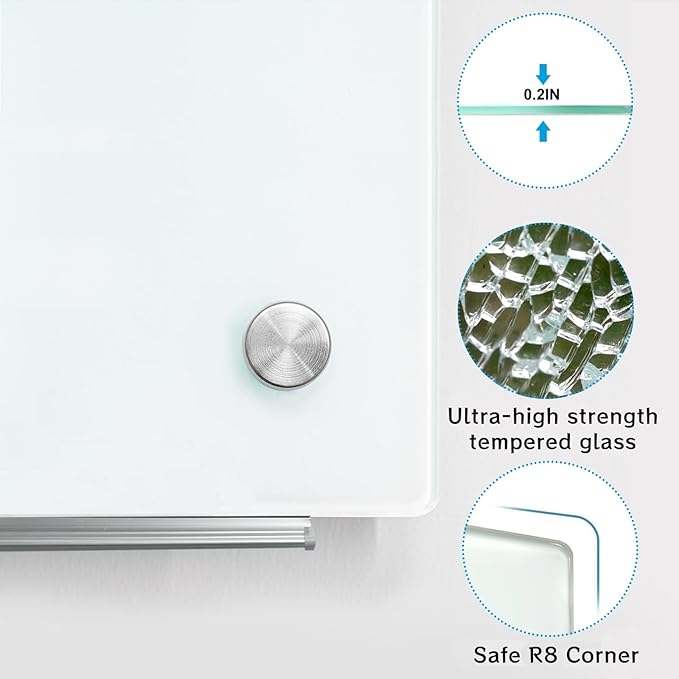 KIZZBY Glass Dry Erase Board - Magnetic Whiteboard, 60"X36" Frameless White Board Clear Glass Boards with Super Strong Magnets, Wall Mounted for Office, Classroom and Home-DeskLoop Office