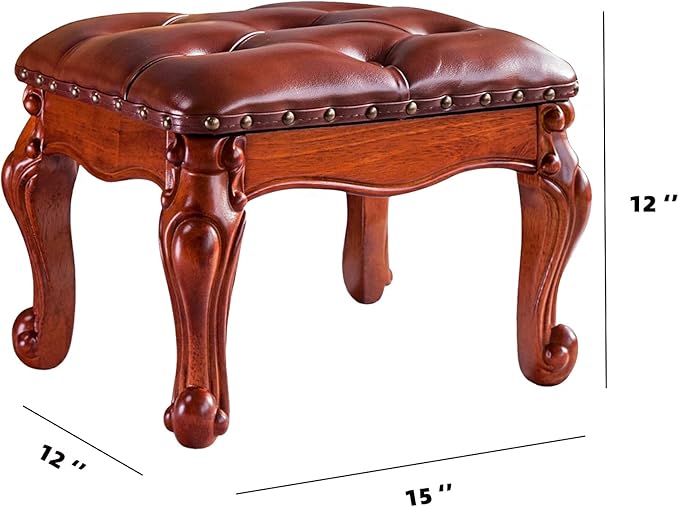 Foot Stool Ottoman Foot Rest Microfiber Leather Upholstered Footstool for Sofa, Living Room, Entryway, Solid Wood Stool (Light Brown)-DeskLoop Office