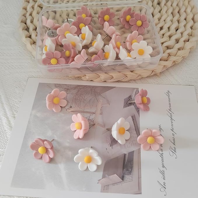 30 Pcs Cute Flower Push Pins, Flower Designs Decorative Thumb Tacks, Colorful - Image 6