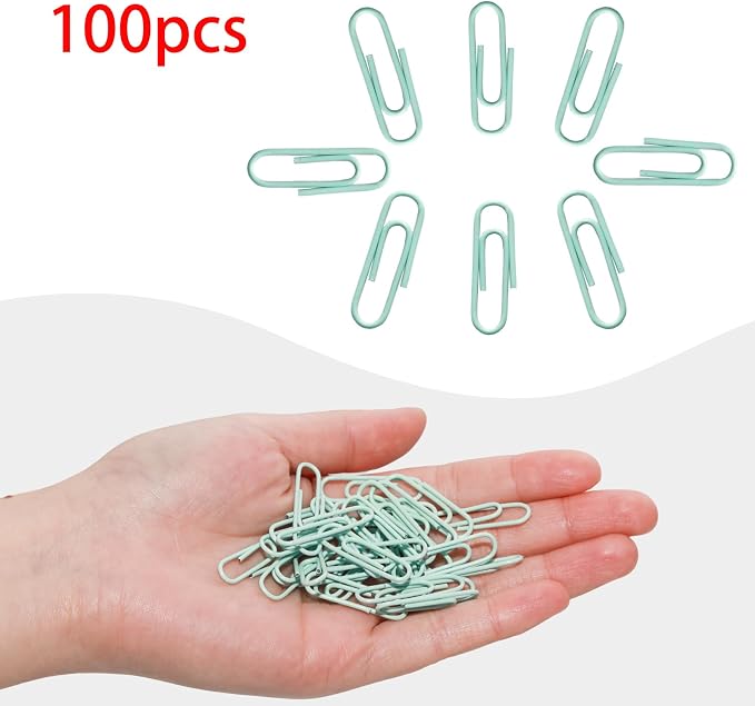 100 Pcs Mint Green Paper Clips, 1.1 Inch Colorful Paperclips | Vinyl Coated - Image 3