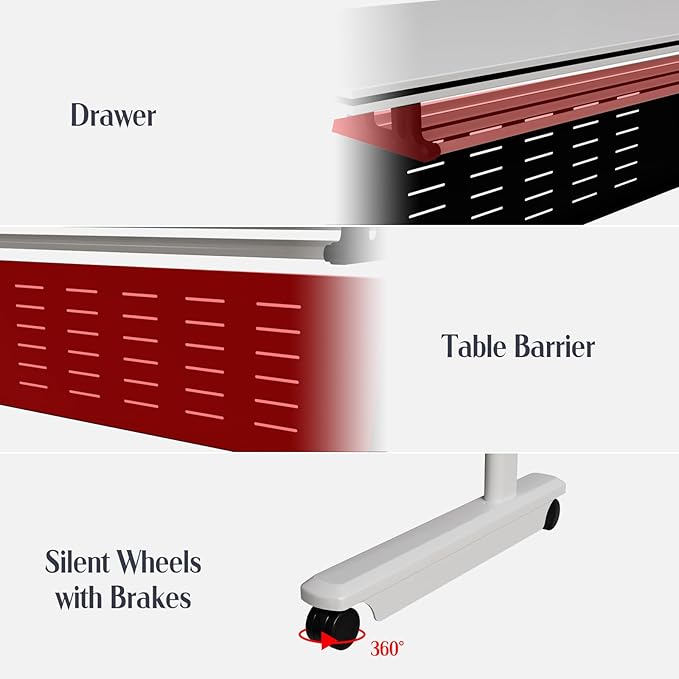 2Pack Conference Room Table, Folding Conference Table for Office Classroom, Mobile Training Tables with Casters Silent Wheels, Large Rectangular Convertible Modular Seminar Tables (L55.1in)-DeskLoop Office