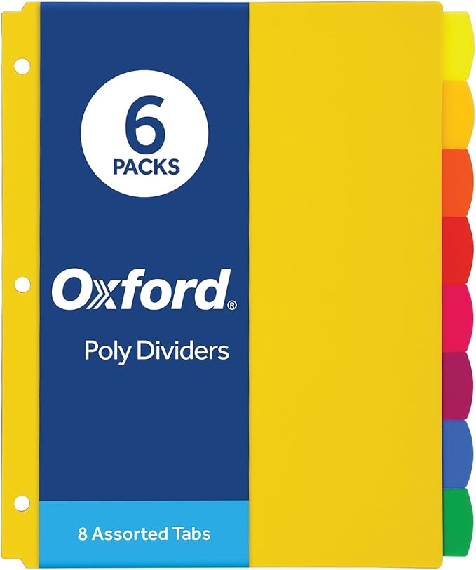 Oxford Plastic Binder Dividers for 3 Ring Binder, Durable Plastic Binder Divider by Oxford