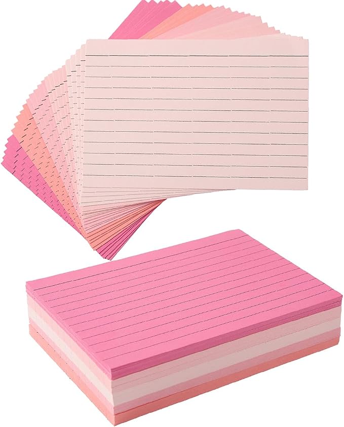 100 Sheets 4x6 Colored Ruled Note Cards Index Cards, 5 Pink | 250 GSM Heavy by Topeen