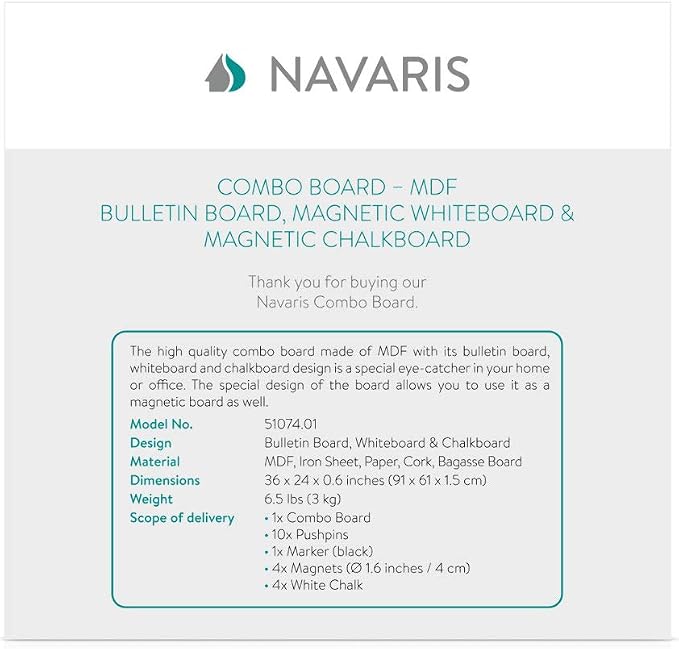 Navaris Combination Board Cork/Whiteboard/Chalkboard - Image 7