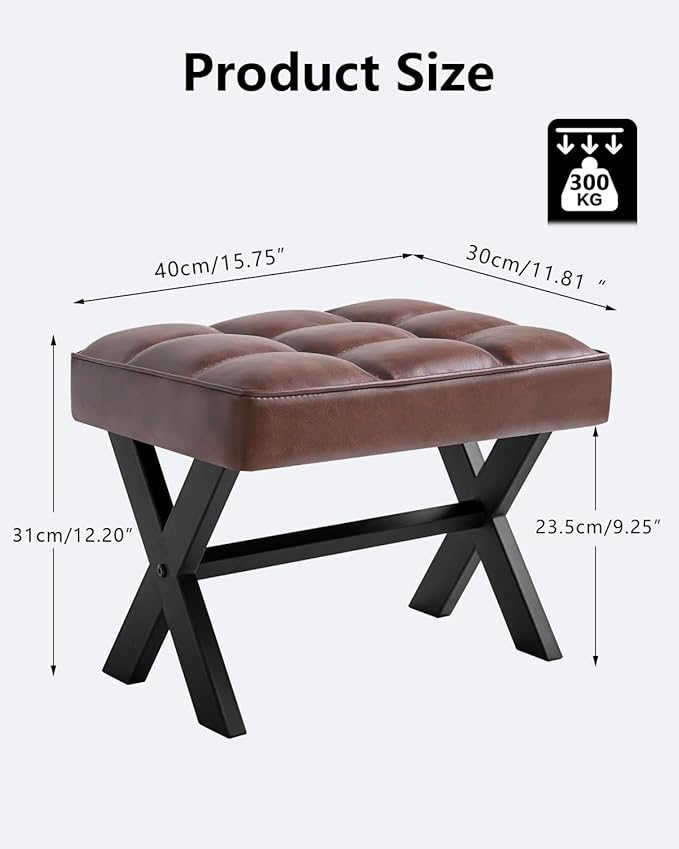 IBUYKE Small 12" H Footrest Stool, Square PU Foot Stool with Metal X-Leg, Multi-Use as Small Side Table, Step Stool for Living Room, Bedroom, Entryway, Office, Dark Brown WBD012Z-DeskLoop Office