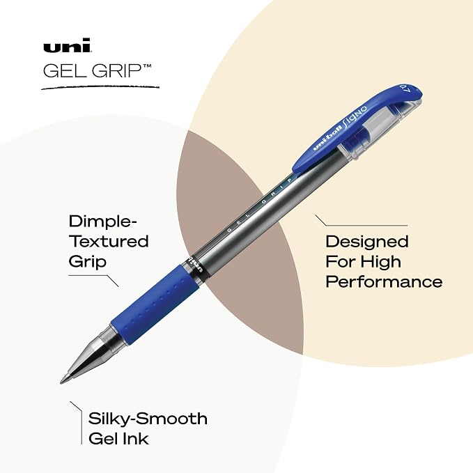uniball Gel Grip Gel Pens, Medium Point, 12 Pack - Image 3